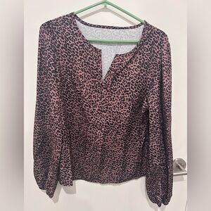 Leopard Print Sheer Long Sleeve Blouse | Balloon Sleeve | Size L